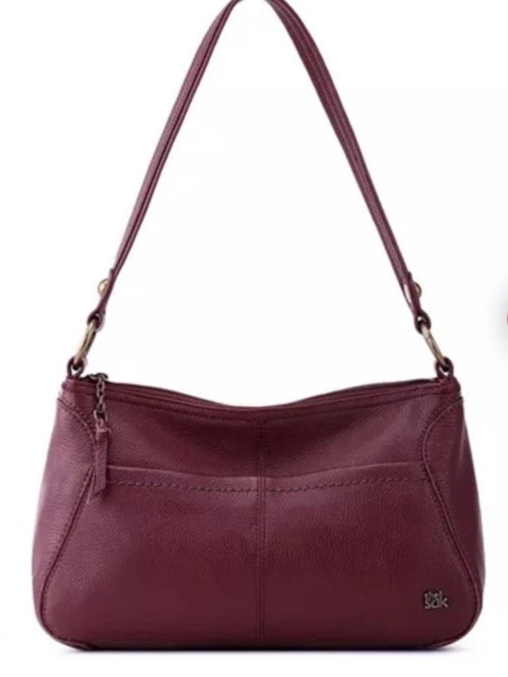 Sax Iris Burgundy Pebbled Leather Shoulder Small Boho Bag with Single Strap